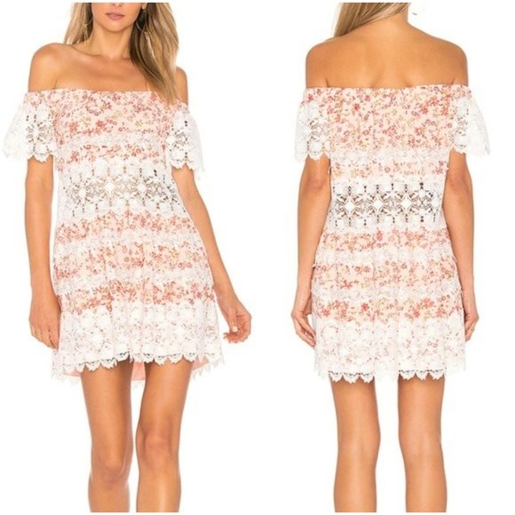 NWT For Love & Lemons White Lace Cadence Off Shoulder Dress $259 - Picture 1 of 13